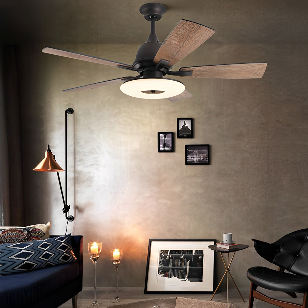 52" Modern Wood Blade Ceiling Fan with Dimmable LED & Remote
