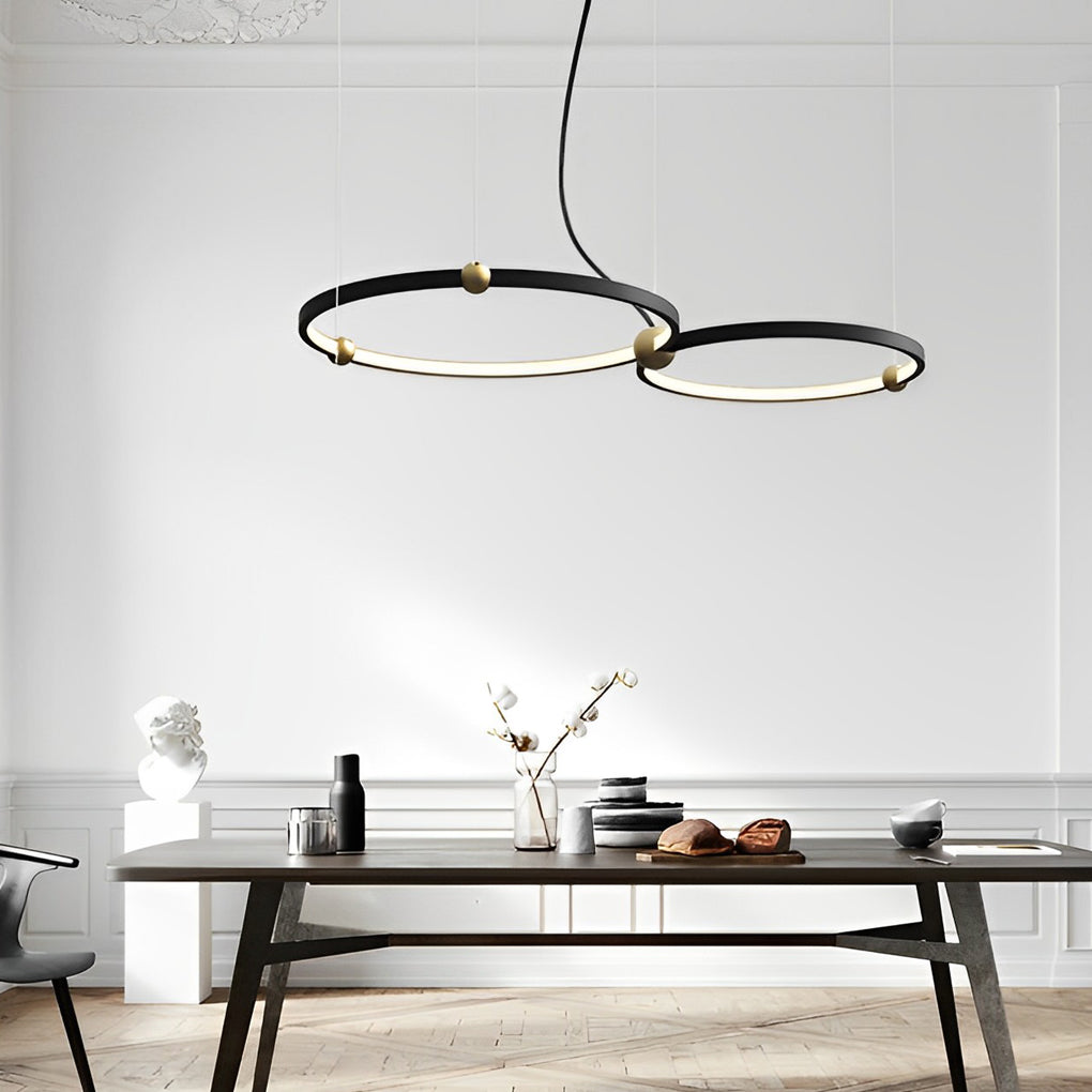 Modern Circular Black Iron Pendant Light - Multi-Ring LED Chandelier