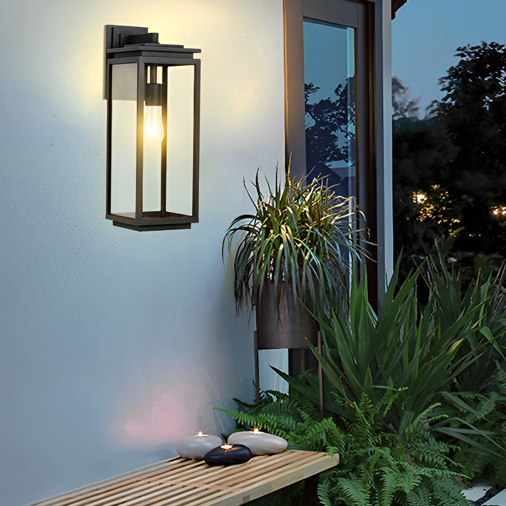 Rectangular Glass Industrial Outdoor Wall Lamp - Black Aluminum