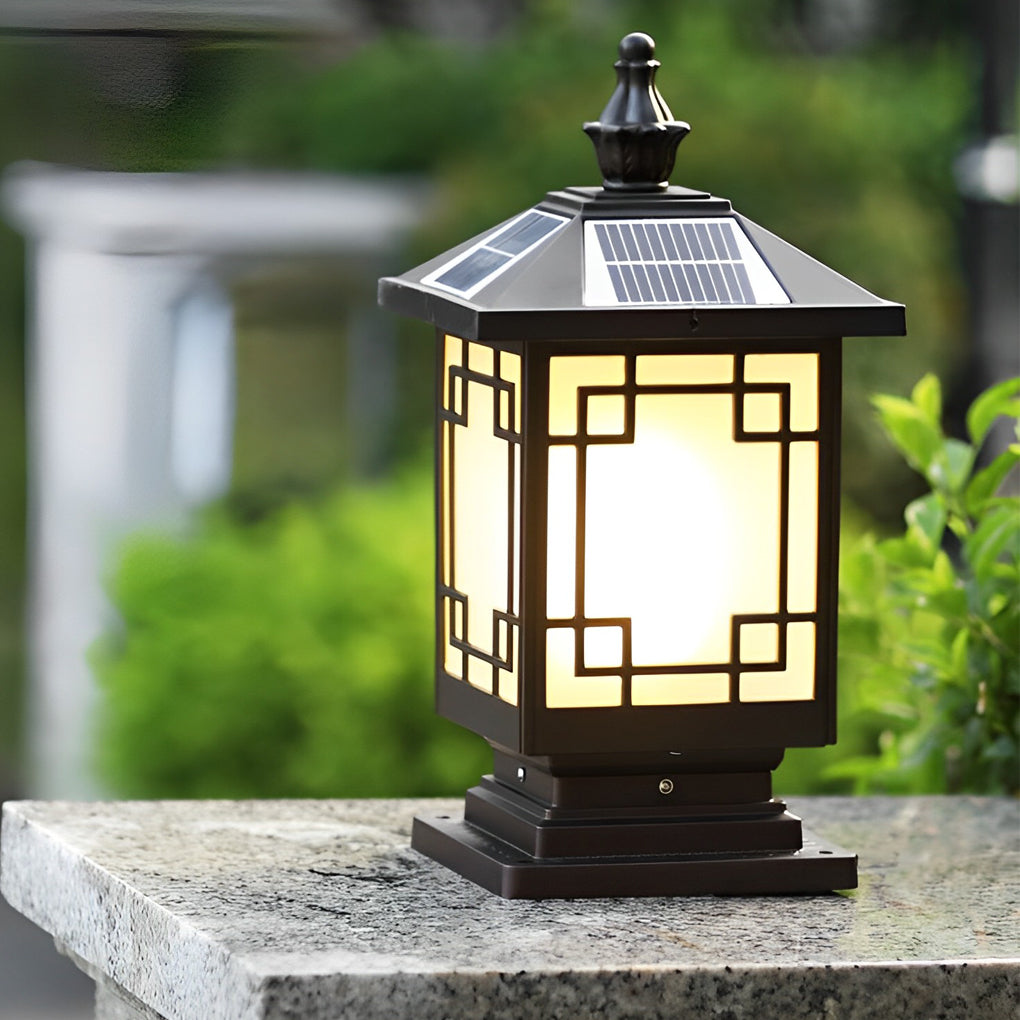 Solar Fence Post Light with Grilles - Aluminum Waterproof LED