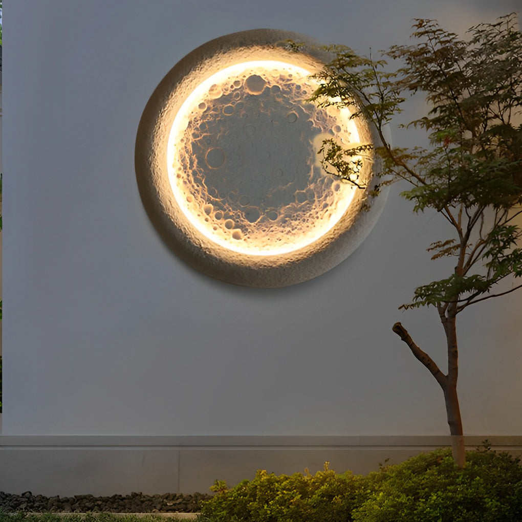 Moon Crater Concrete Outdoor Wall Light with Warm LED