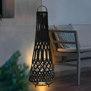 Rustic Tribal Outdoor Floor Lamp - Stainless Steel Black Finish