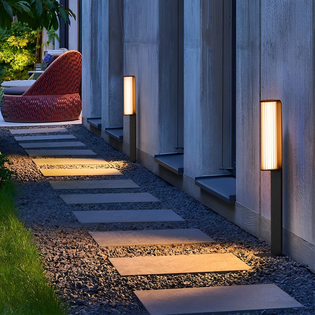 Modern Black LED Pathway Light Dual Cylinder Waterproof Outdoor