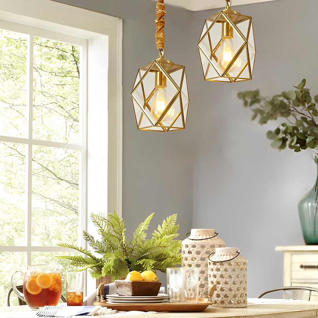 Industrial Glass Pendant Light with Copper Finish