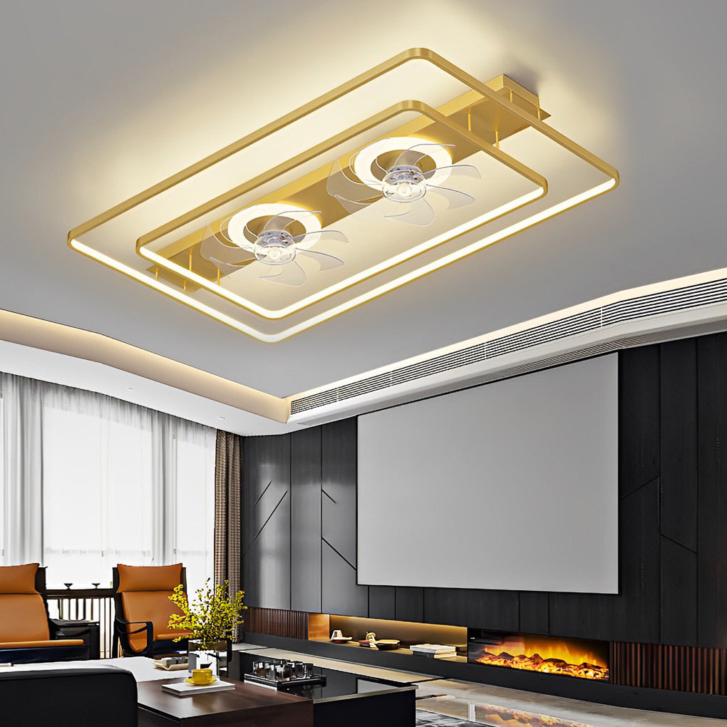 Rectangular Bladeless Ceiling Fan with LED Light - Modern Dual Fan