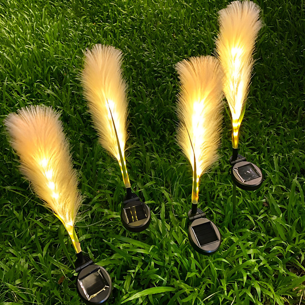 Solar LED Reed Lawn Lamps Set of 2 - Modern Outdoor Garden Lights
