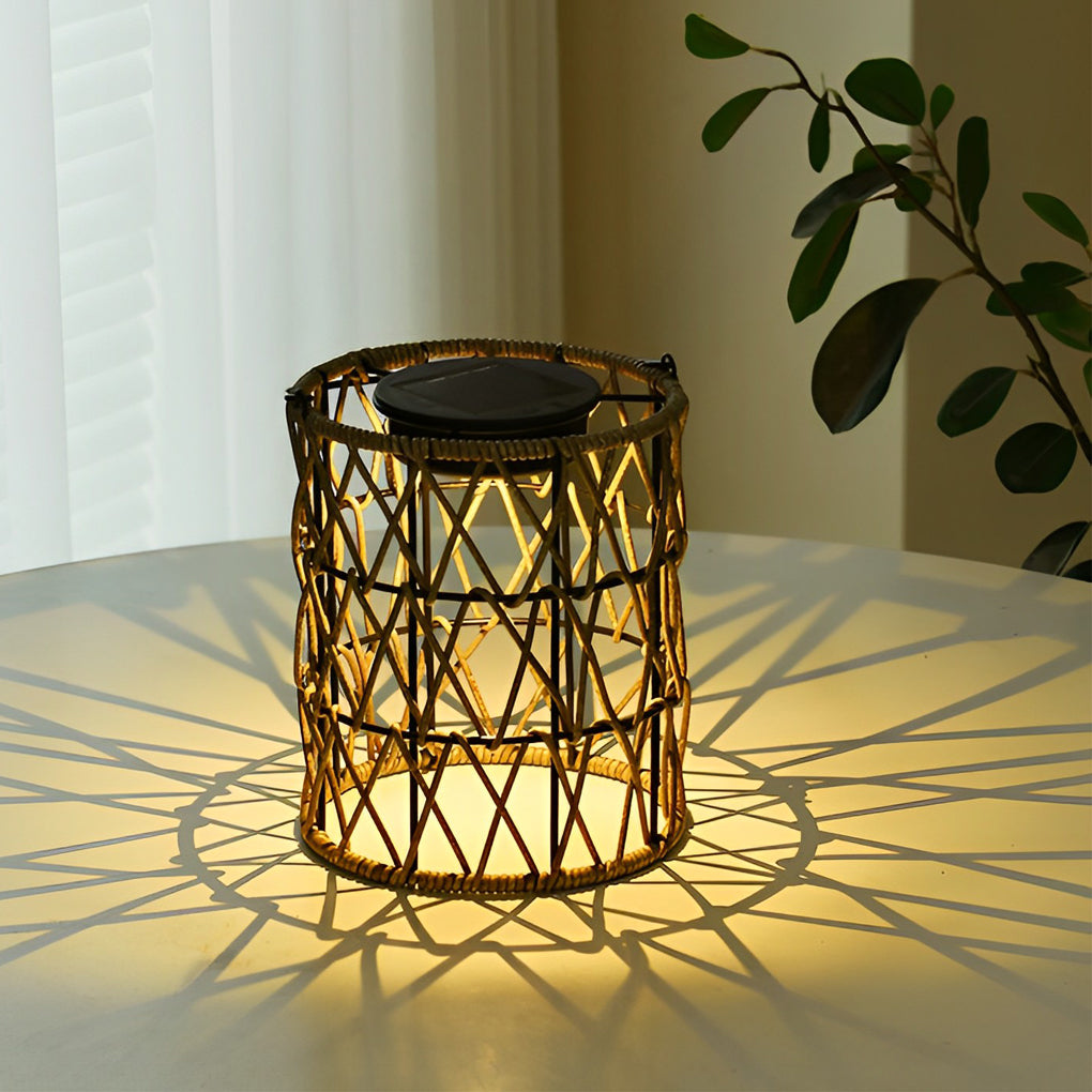 Rattan Solar Lantern Waterproof LED Garden Lawn Light