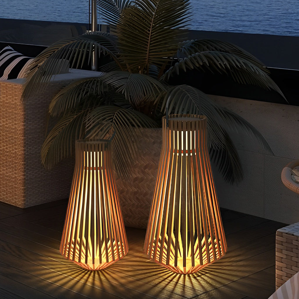 Portable Solar Wood LED Outdoor Lantern with Rotating Handle
