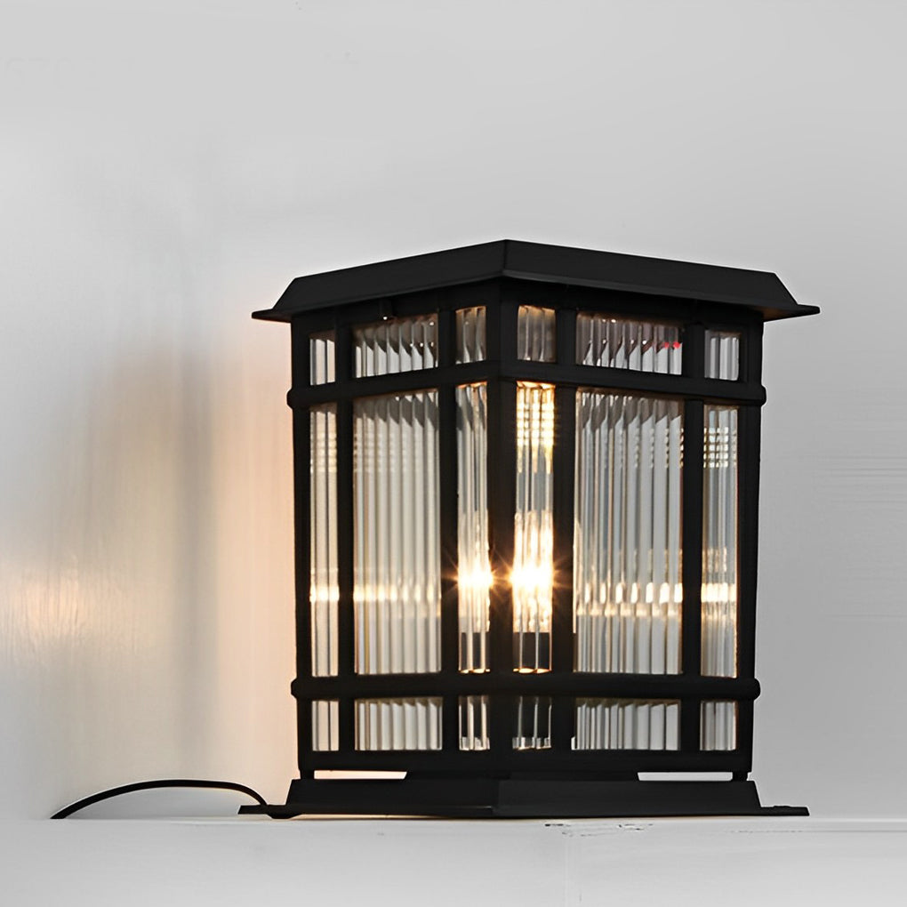 Modern Glass Solar Fence Post Light - Matte Black Aluminum Outdoor