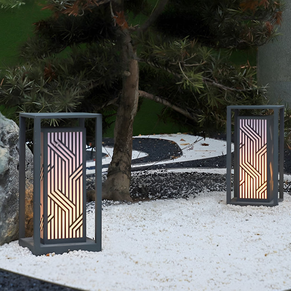 Gray Retro Waterproof LED Outdoor Pathway Cuboid Lantern