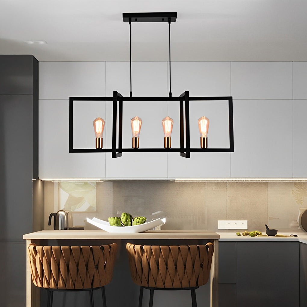 Rectangular Frame Industrial Chandelier – Black Iron Pendant Light