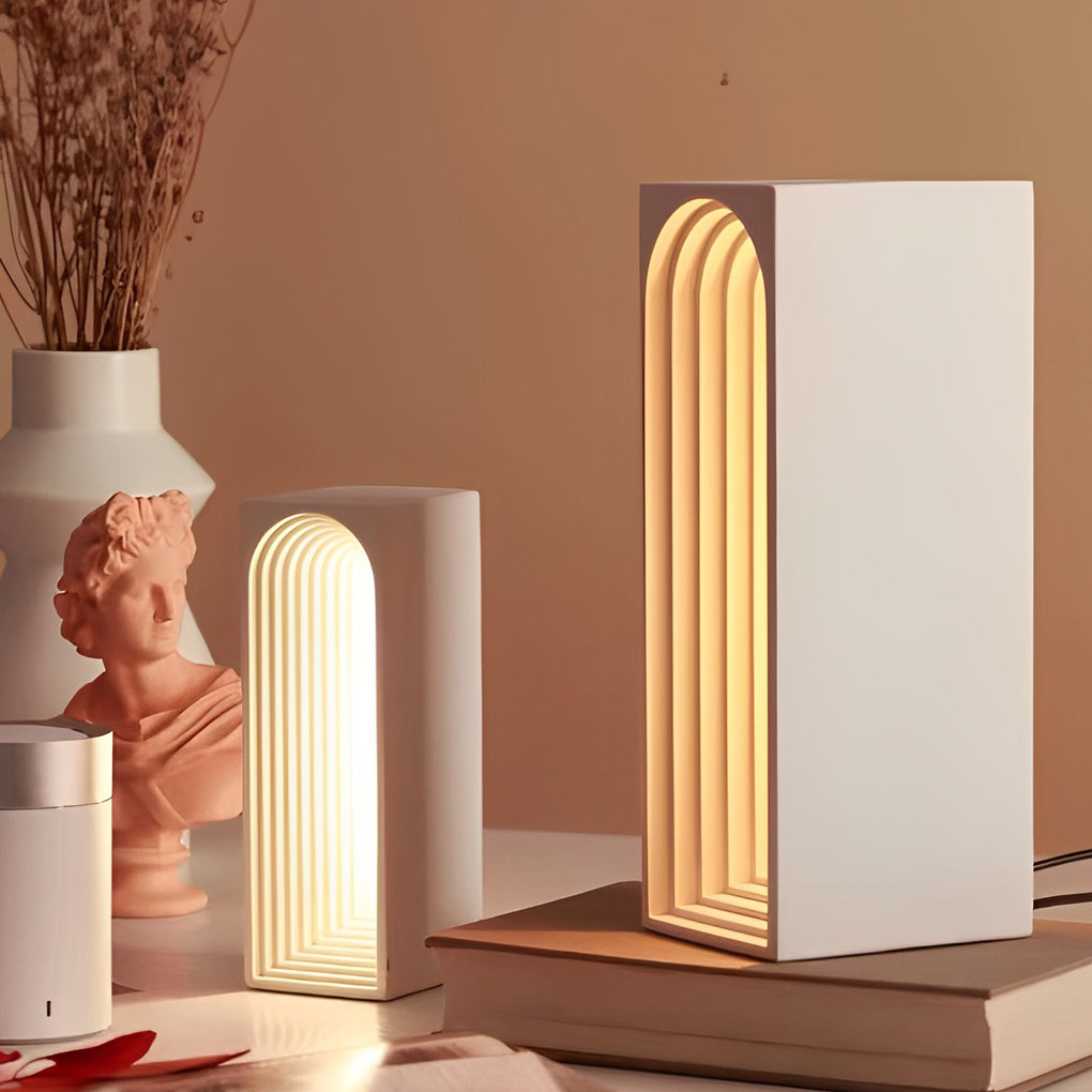 Modern Concrete Rectangle LED Table Lamp with USB Charging Port