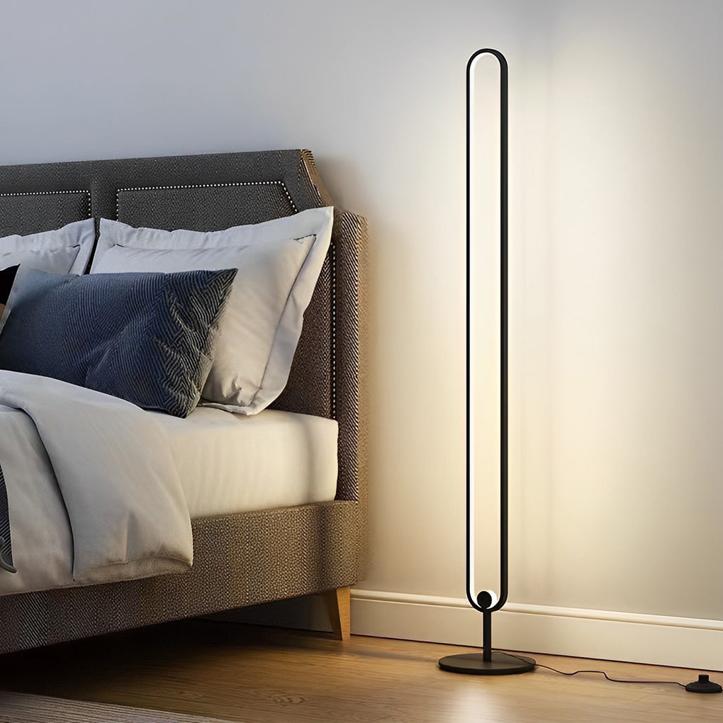 Modern Oval LED Floor Lamp with Metal Frame and Acrylic Shade