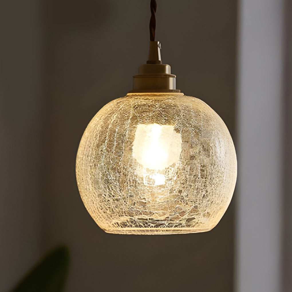 Spherical Glass Pendant Light with Cracked Pattern Design