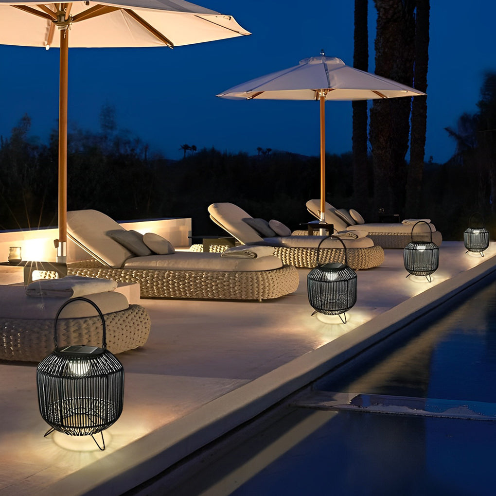 Solar Rattan Outdoor Lantern - Waterproof LED Floor Lamp