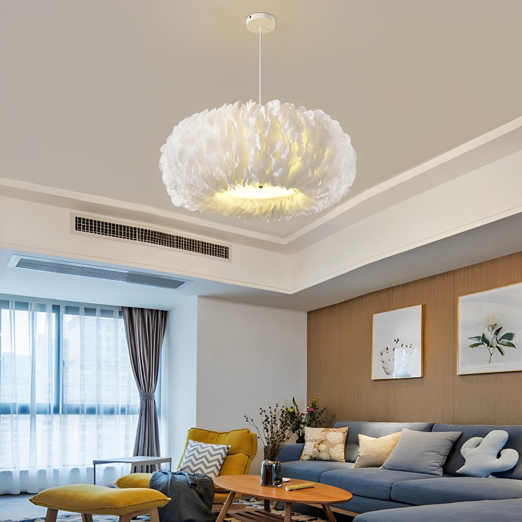 Modern Feather Pendant Light with Acrylic Shade White