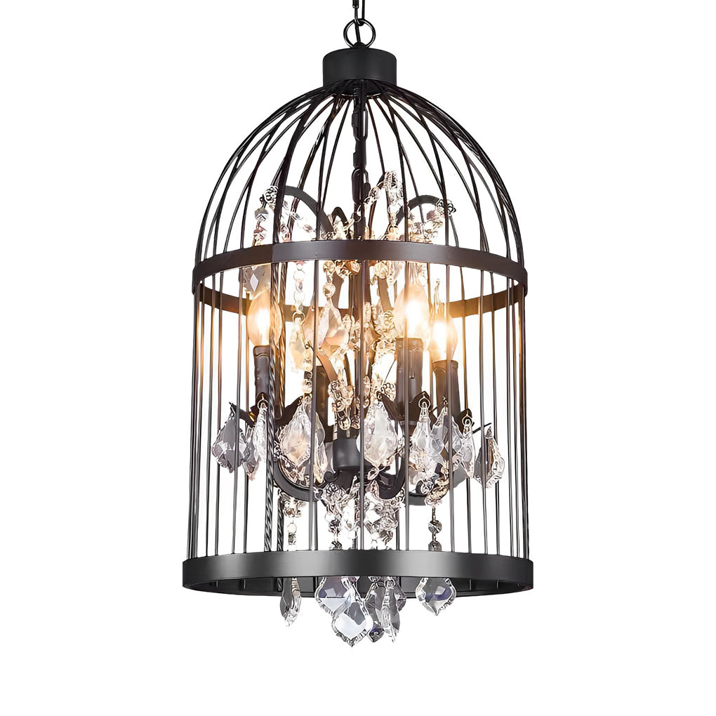 Crystal Birdcage Chandelier Industrial Retro Iron Pendant Light