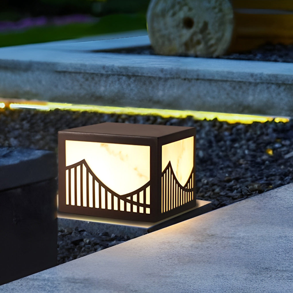 Modern Solar LED Outdoor Post Light with Mountain Scenery Design
