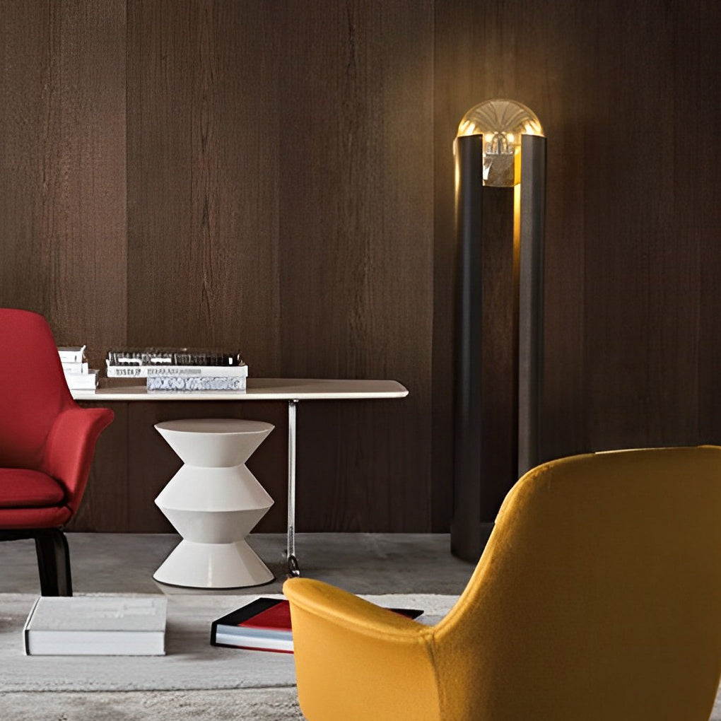 Amber Glass Ball Shade Mid-Century Floor & Table Lamp