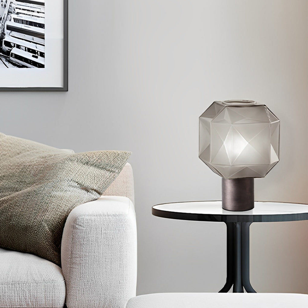 Modern Smoke Glass Orb Table Lamp with Cylinder Base