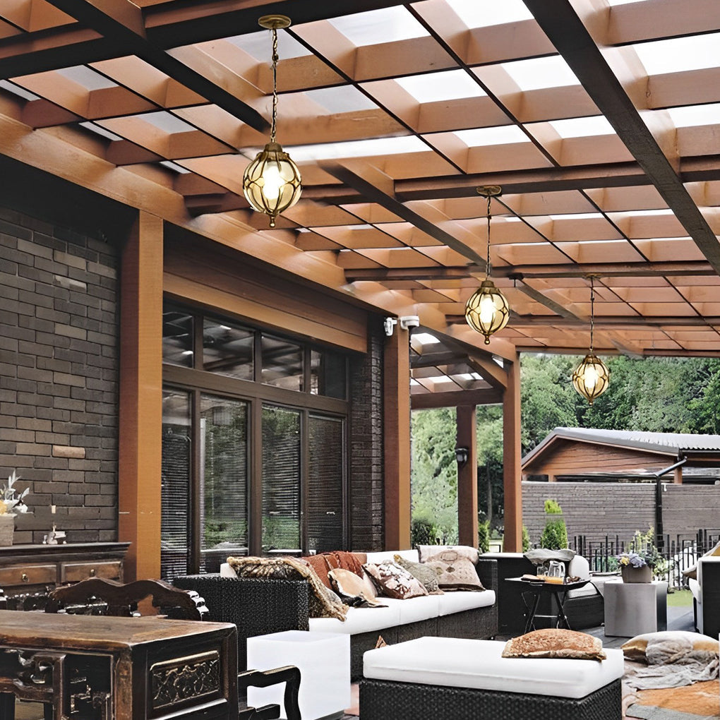 Glass Ball Outdoor Pendant Light | Waterproof Aluminum Chandelier