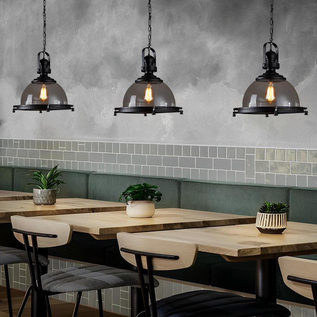 Semicircular Glass Iron Pendant Light Black Industrial Modern