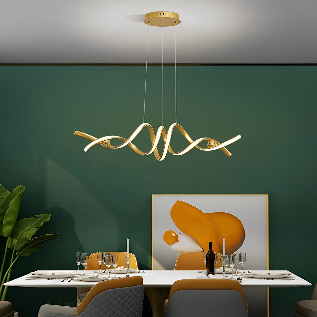 Modern Wave Twisted LED Pendant Light Stepless Dimming Aluminum