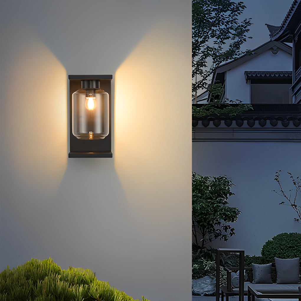 Modern Black Glass Solar LED Outdoor Wall Light with Remote