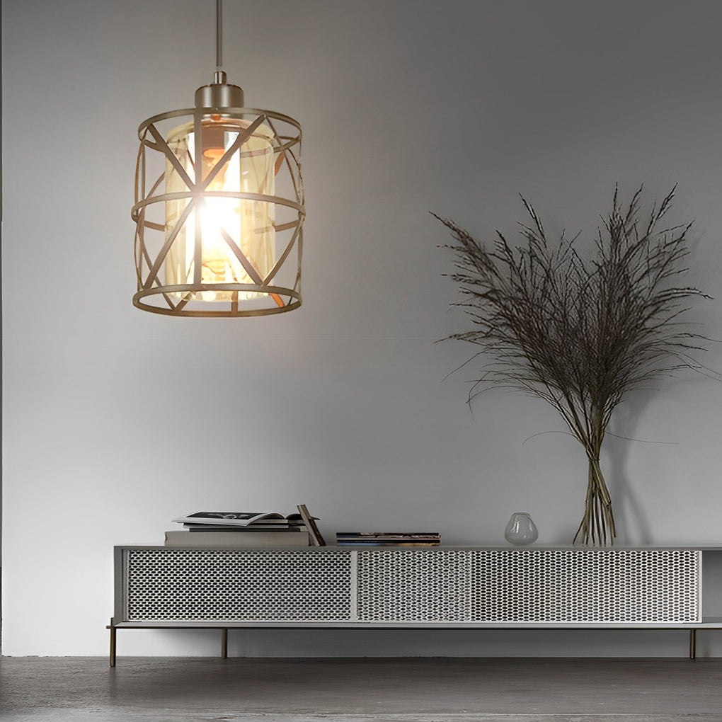 Industrial Black Iron Glass Cage Pendant Light