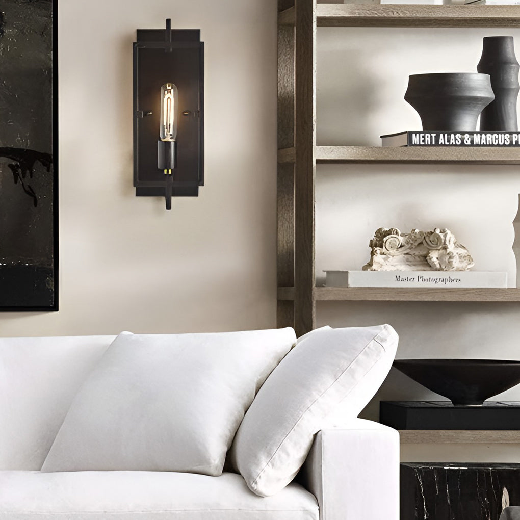Rectangular Industrial Wall Sconce - Black Metal Vintage Design