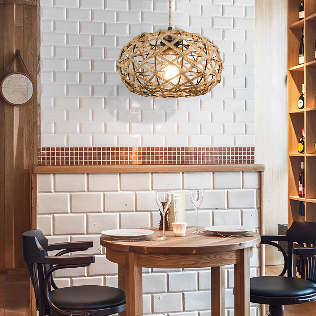 Hand-Woven Rope Pendant Light - Rustic Beige Ceiling Fixture