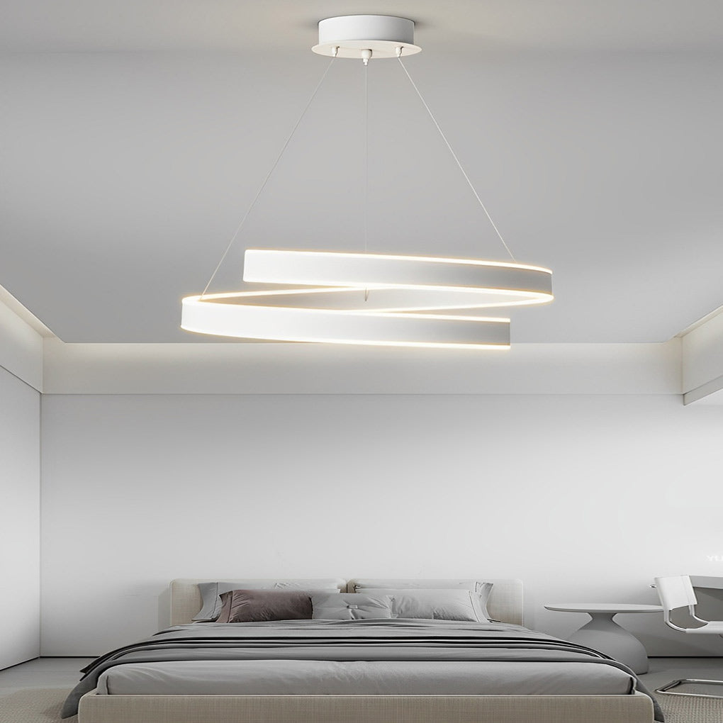 Modern White LED Chandelier with 3-Step Dimming & Rotating Rings