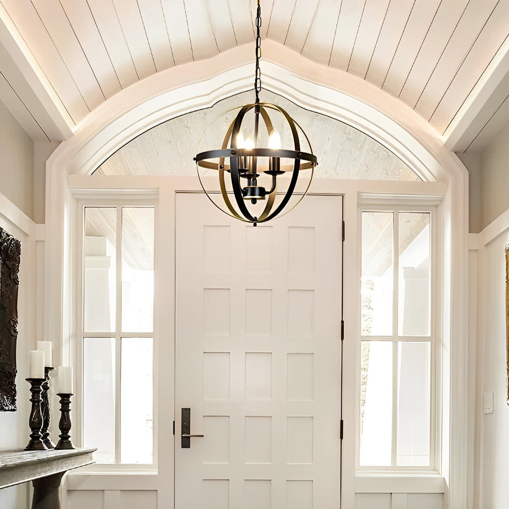 Industrial Iron Chandelier with Adjustable Rotating Rings