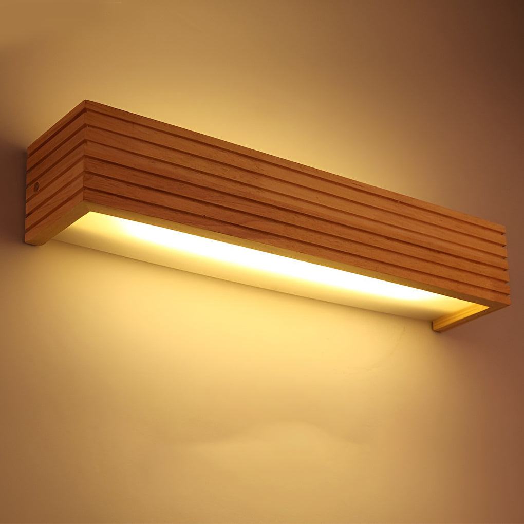 Wood Rectangular Waterproof LED Wall Sconce Mirror Light