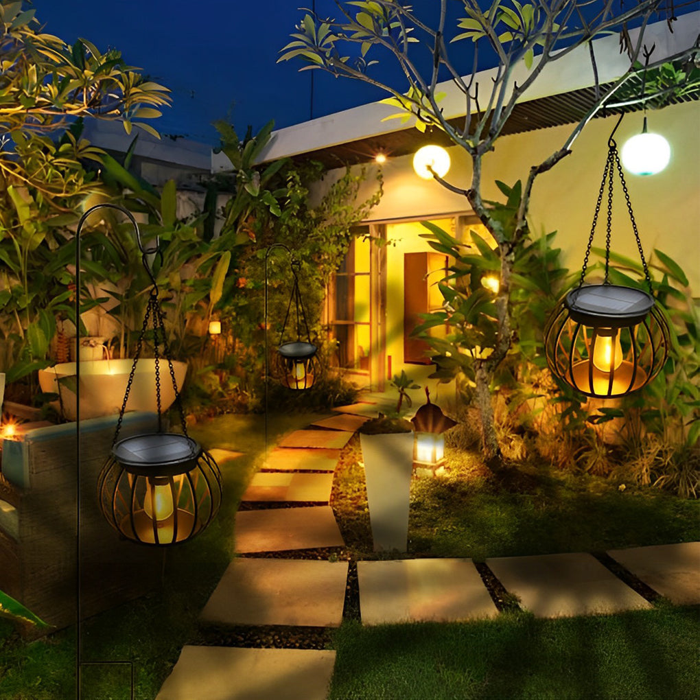 Metal Pumpkin Solar LED Outdoor Lantern Set - Waterproof Black