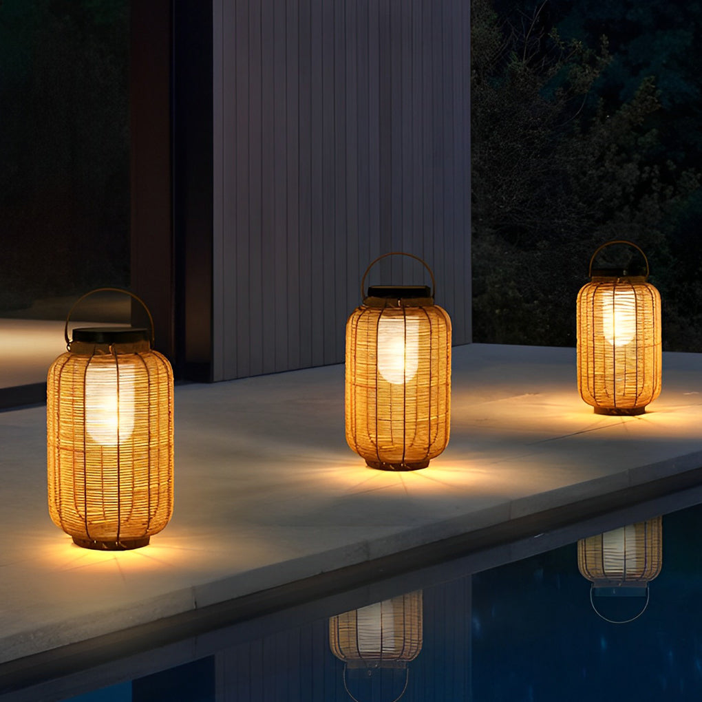 Portable Solar Rattan Lantern LED Outdoor Floor Lamp Waterproof