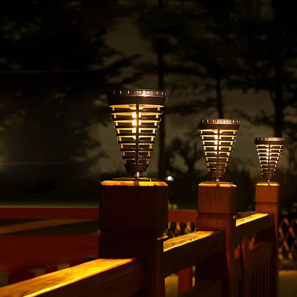 Multi-Ring Cone Solar LED Pathway Light - Modern Garden Lighting