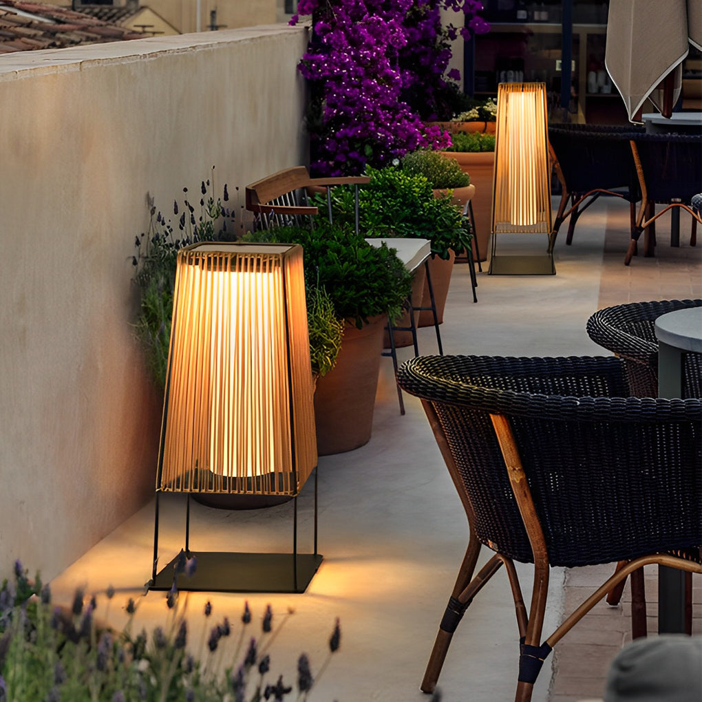 Solar LED Outdoor Floor Lamp Rustic Rubber Shade Waterproof