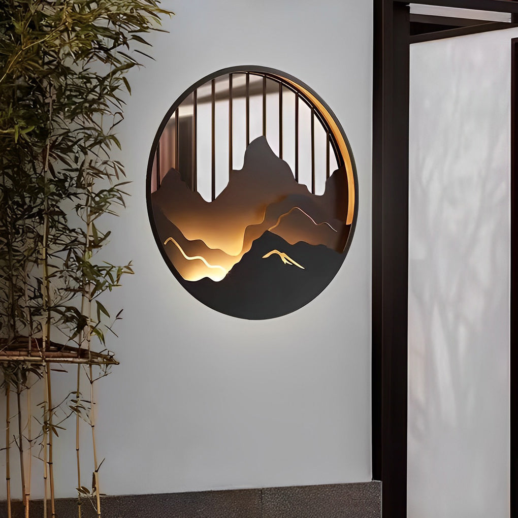 Mountain Scenery LED Outdoor Wall Sconce - Modern Waterproof Iron