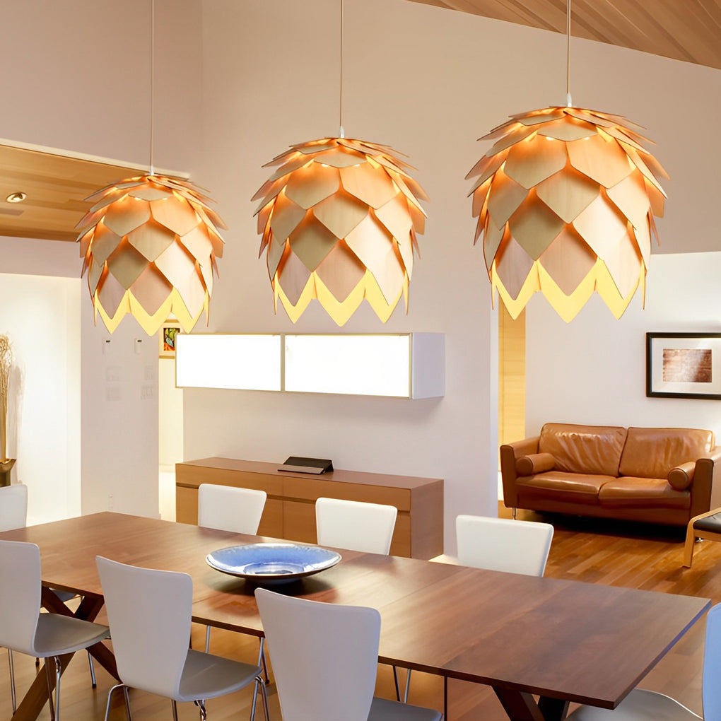 Wood Pinecone LED Pendant Light - Rustic Modern Chandelier