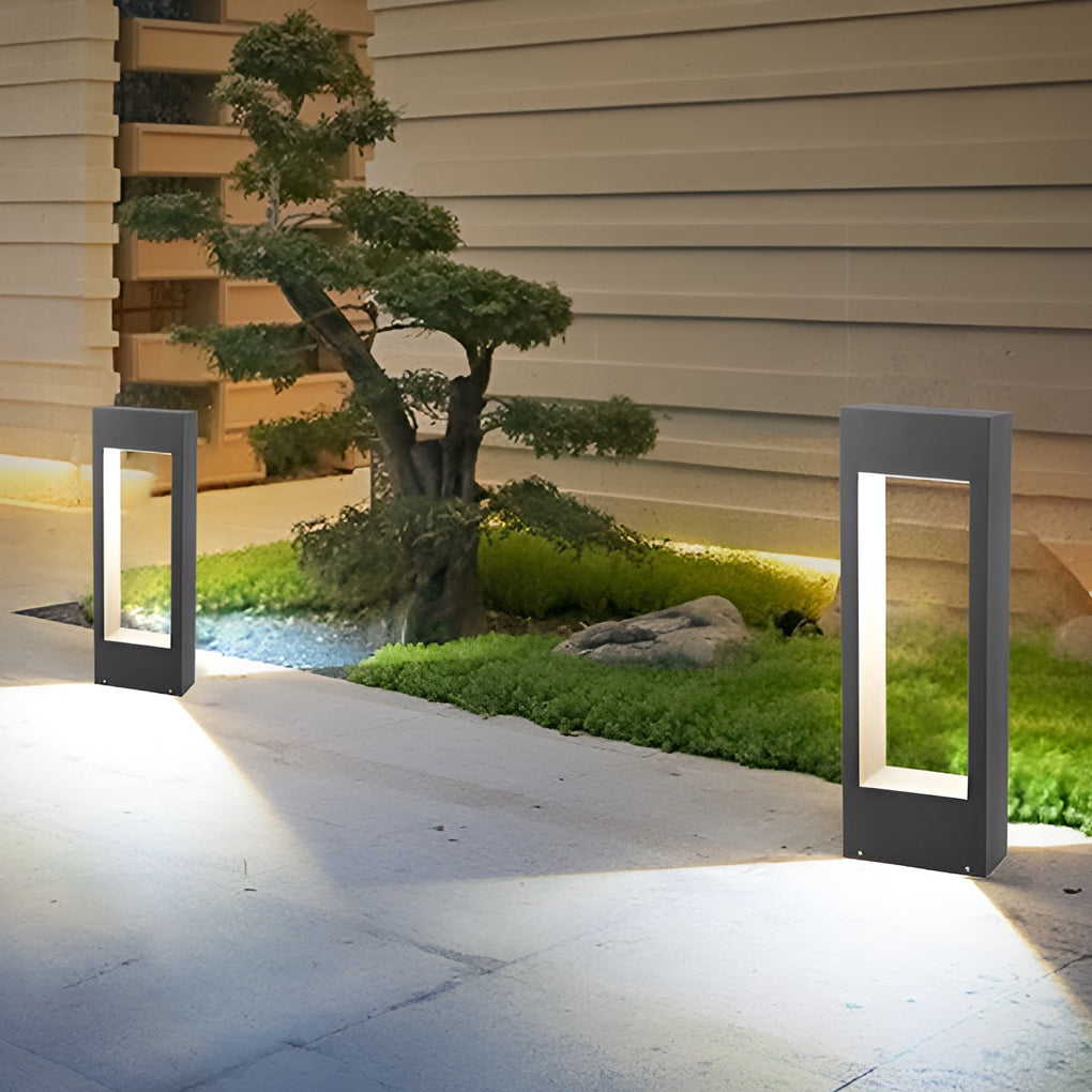 Rectangular Frame LED Lawn Light – Modern Aluminum Outdoor Post