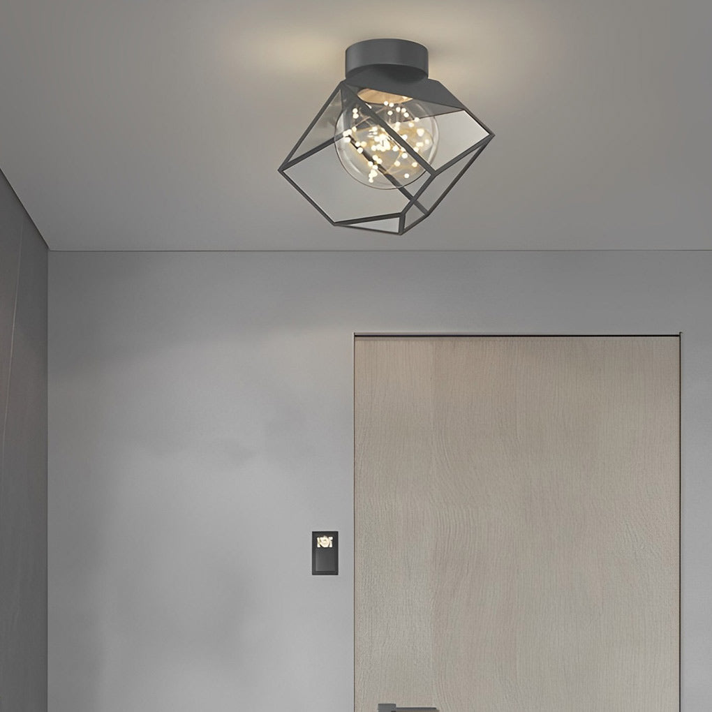 Modern Black Metal Glass Ceiling Light with 3-Step Dimming | 7 Inch