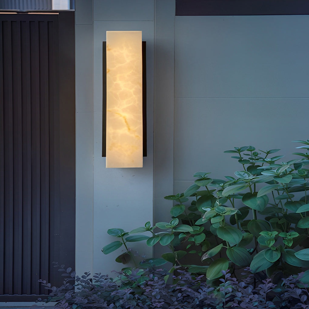 Modern Rectangular LED Outdoor Wall Light - Stainless Steel & Marble