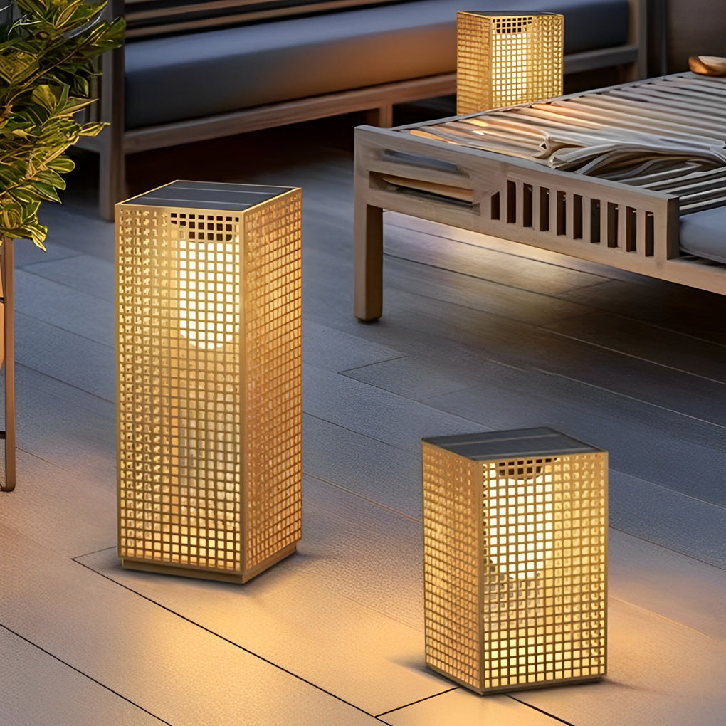 Gold Cuboid Bollard Light | Modern Asian-Inspired Pathway Light