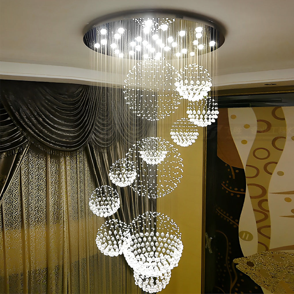 Spiral Crystal Raindrop LED Staircase Chandelier Modern Luxury