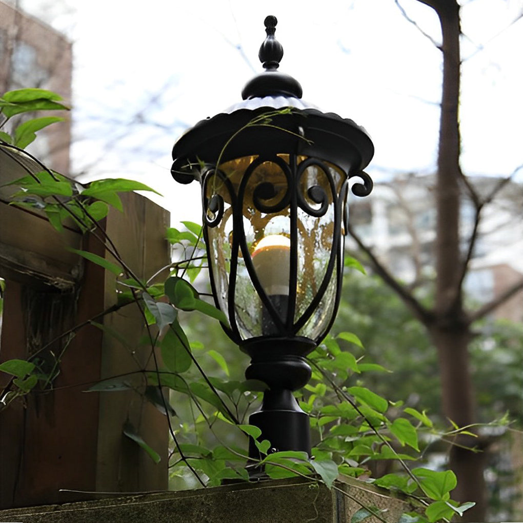 Bubble Glass Outdoor Post Light - Modern Black Aluminum Pillar Lamp