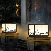 Modern Solar LED Post Cap Light with Mountain Scenery Design