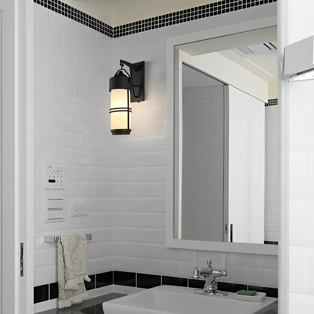 Retro Black Iron Wall Sconce with Glass Shade – Waterproof Outdoor