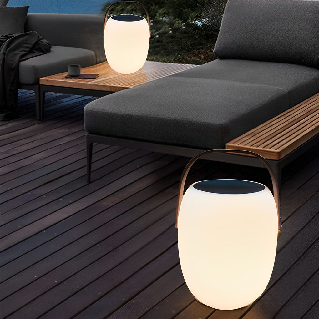 Solar LED Outdoor Lantern with Wood Grain Finish & Portable Handle