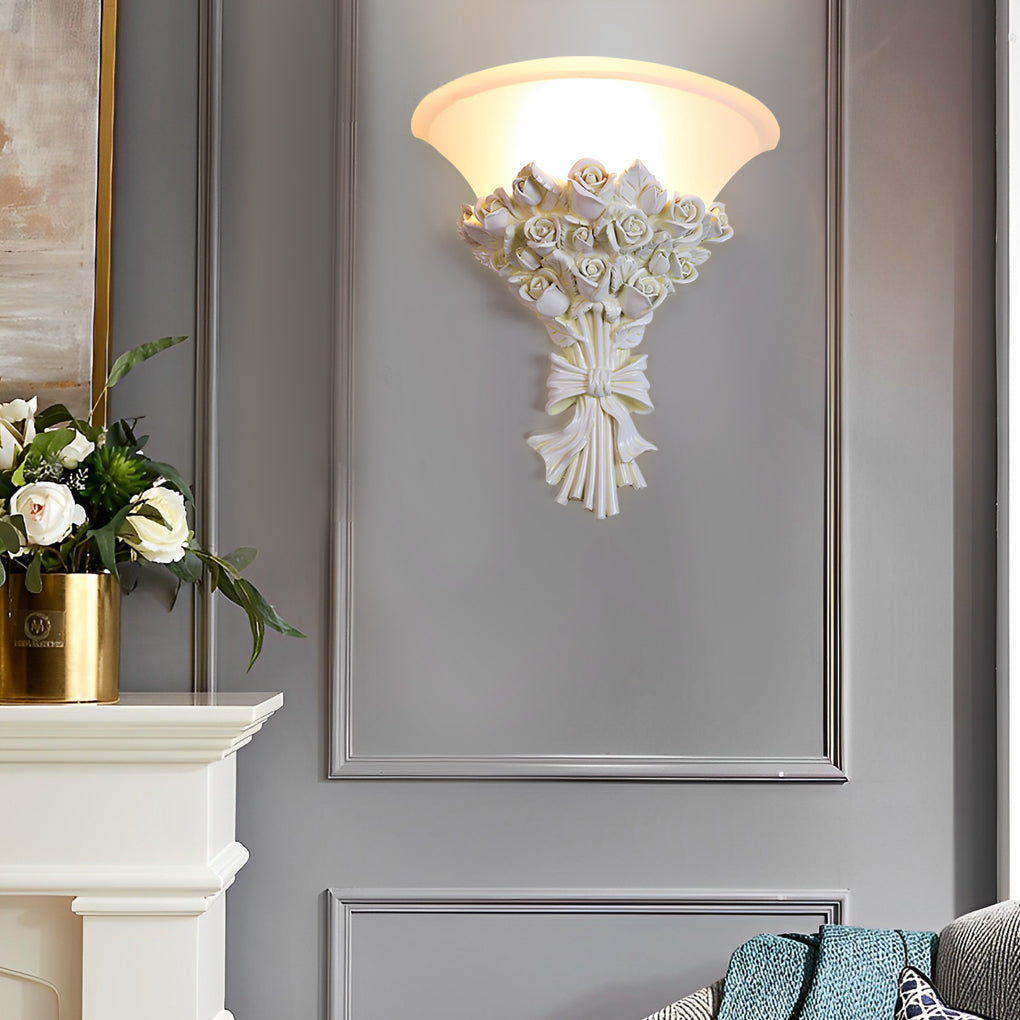 Rose Bouquet Resin Glass Wall Sconce Modern European Lighting